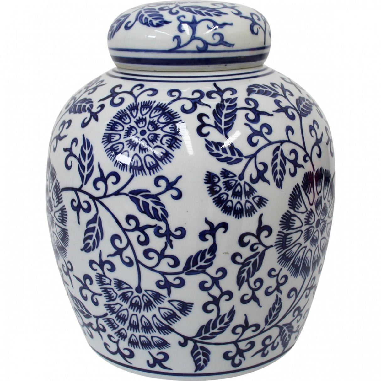 Blue & White Textile Ginger Jar In Small