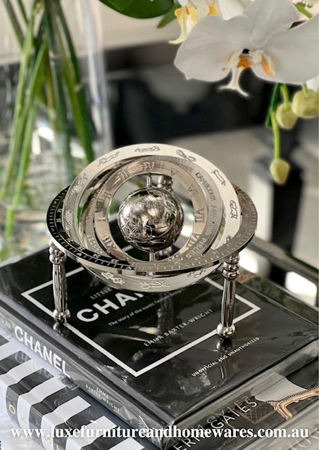 Silver Nickel Armillary Globe Sculpture