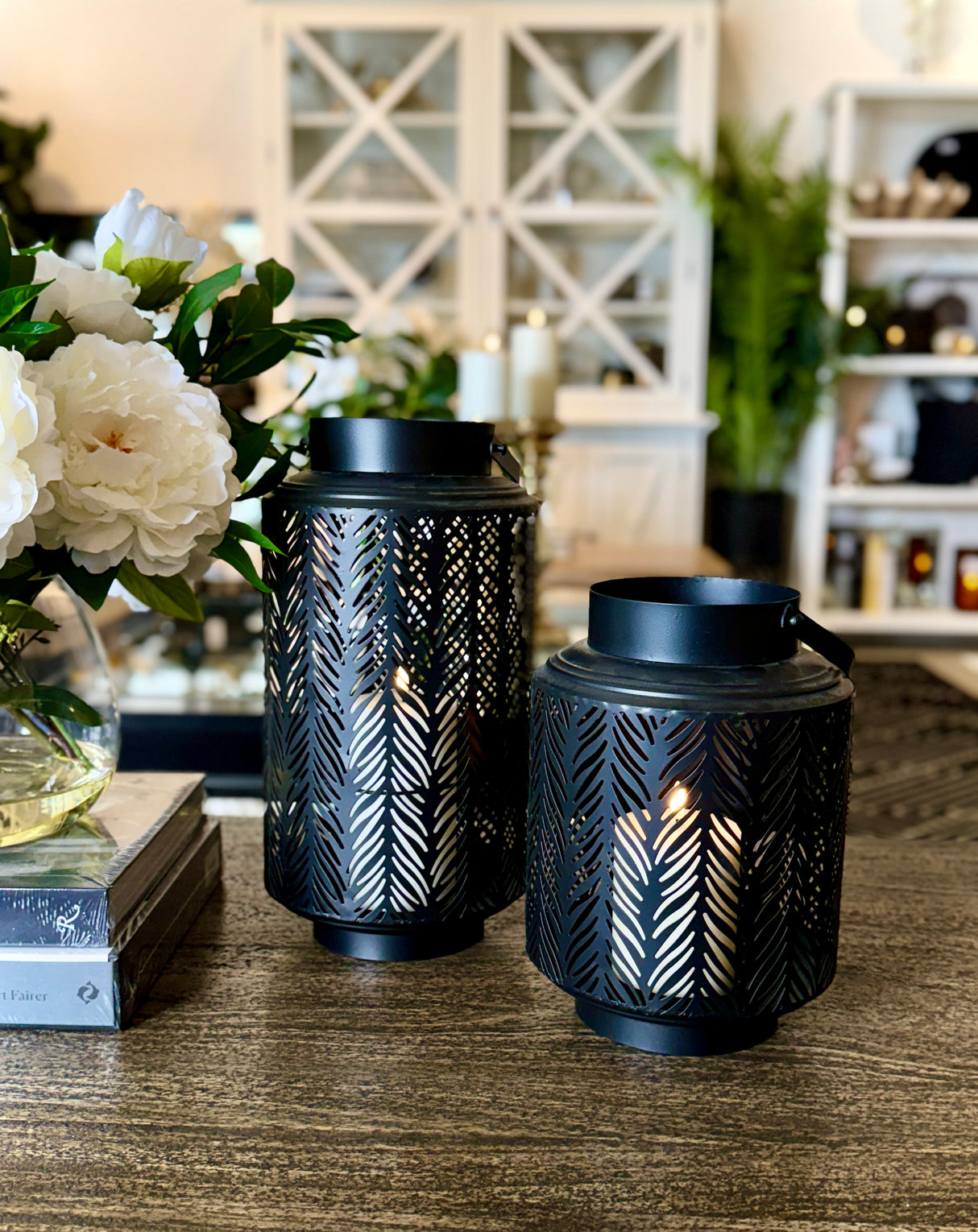 Pair of Black Metal Cylinder Hurricanes