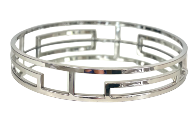 Small Silver Kensington Round Link Mirrored Tray