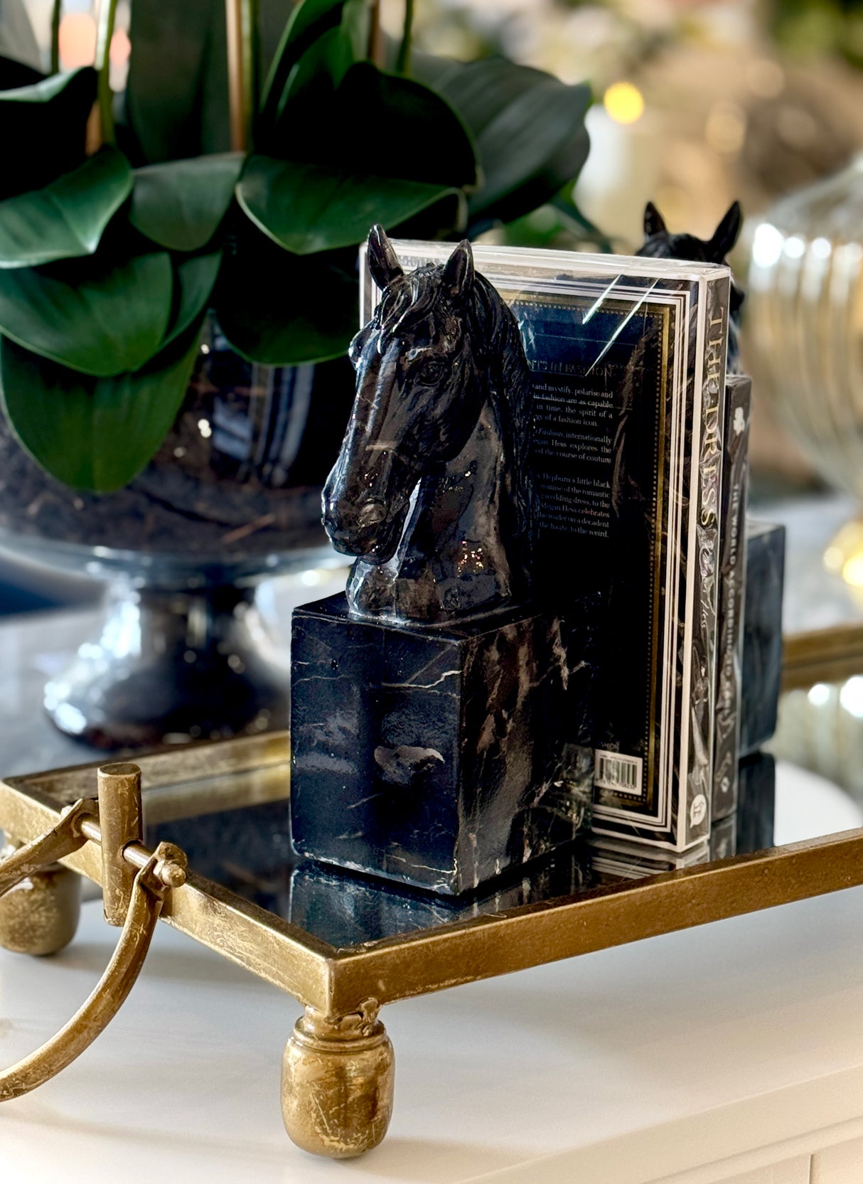 Pair Of Black Obsidian Horse Head Bookends