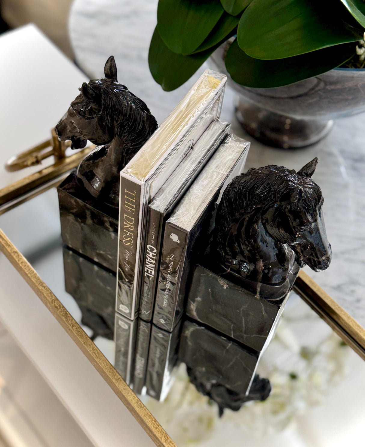 Pair Of Black Obsidian Horse Head Bookends