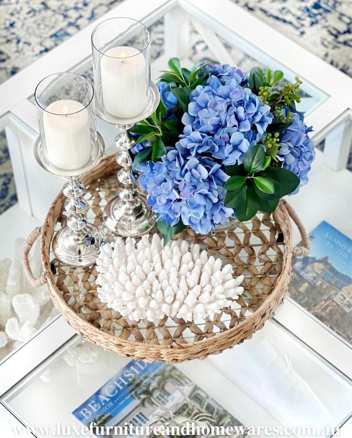 Round Woven Tray With Handles and Glass Base