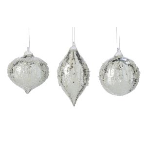 Set of Three Silver Glass Christmas Ornaments