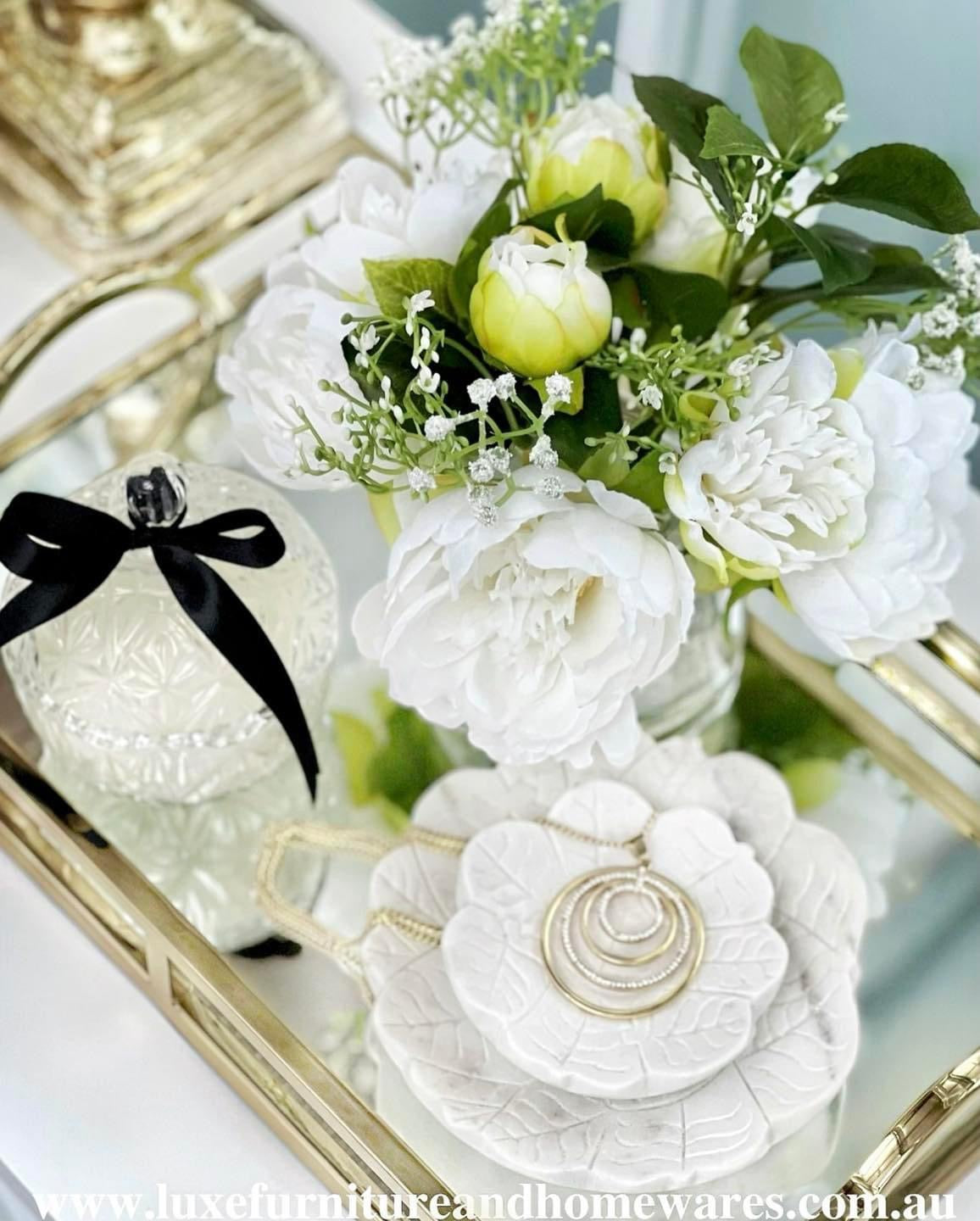 Mixed White Peony Arrangement In Clear Glass Vase