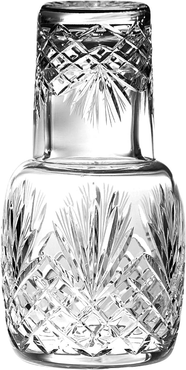 Barski Crystal Cut Glass 2 Piece Water Carafe - Diamond Patterned with Fan Design