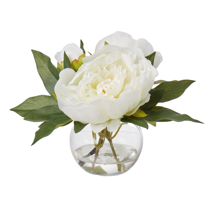 Mini White Peony In Sphere Vase
