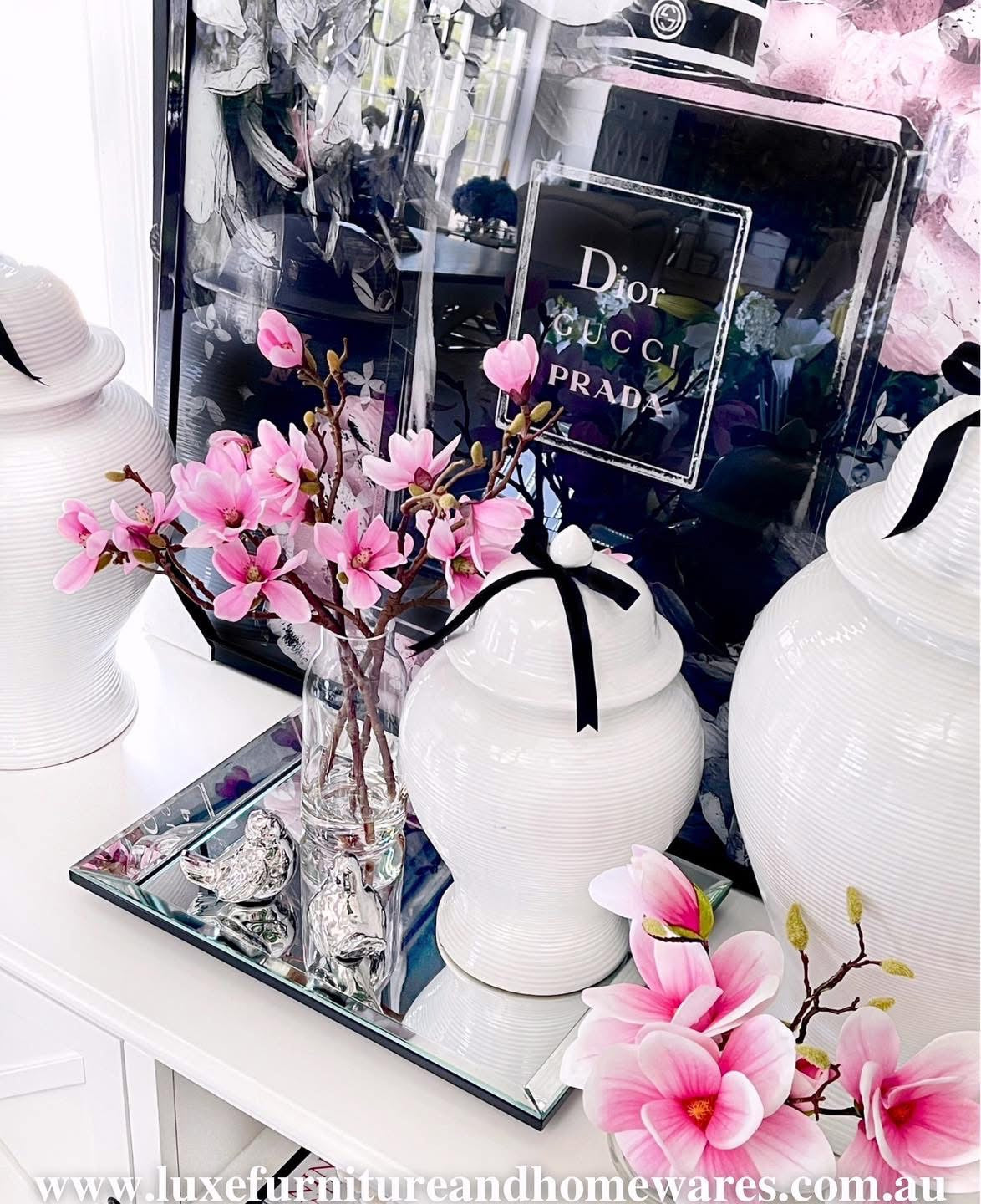 Pink Magnolia in Tall Glass Vase