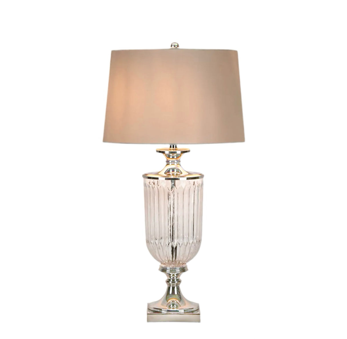 Luxurious Glass Nickel Lamp with Beige Linen Shade