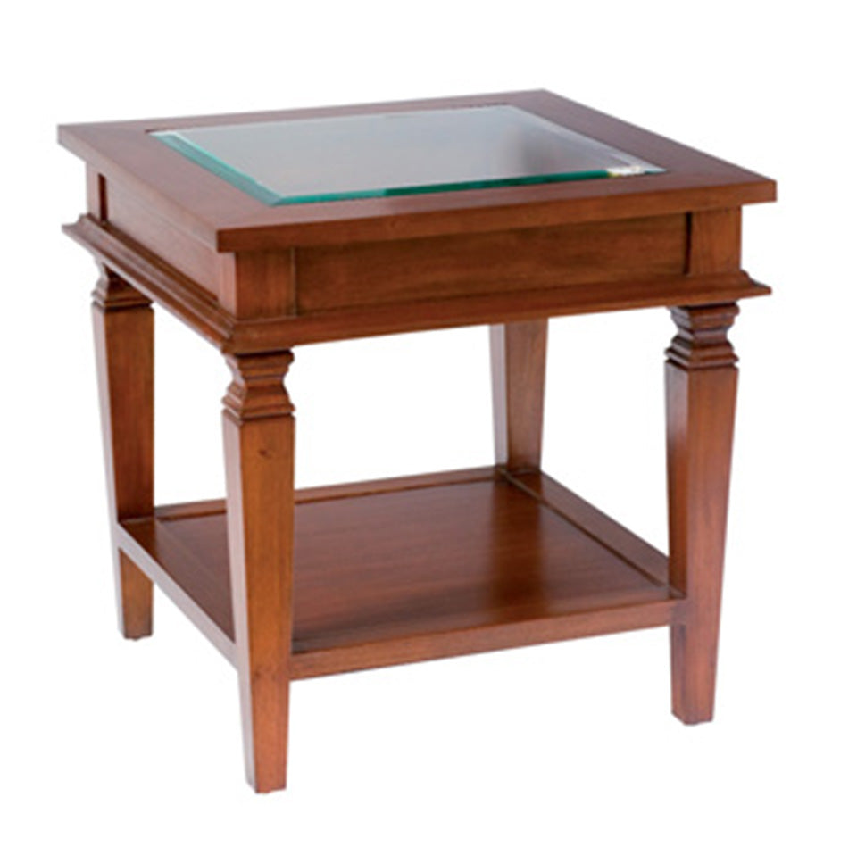 Bayview Glass Top Side Table In Walnut