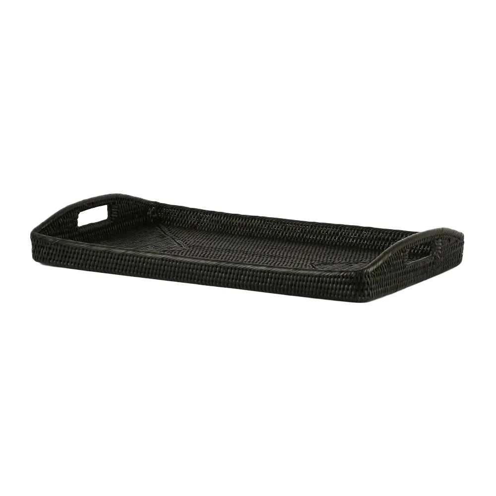 Black Rattan Tray With Arched Handles In Small