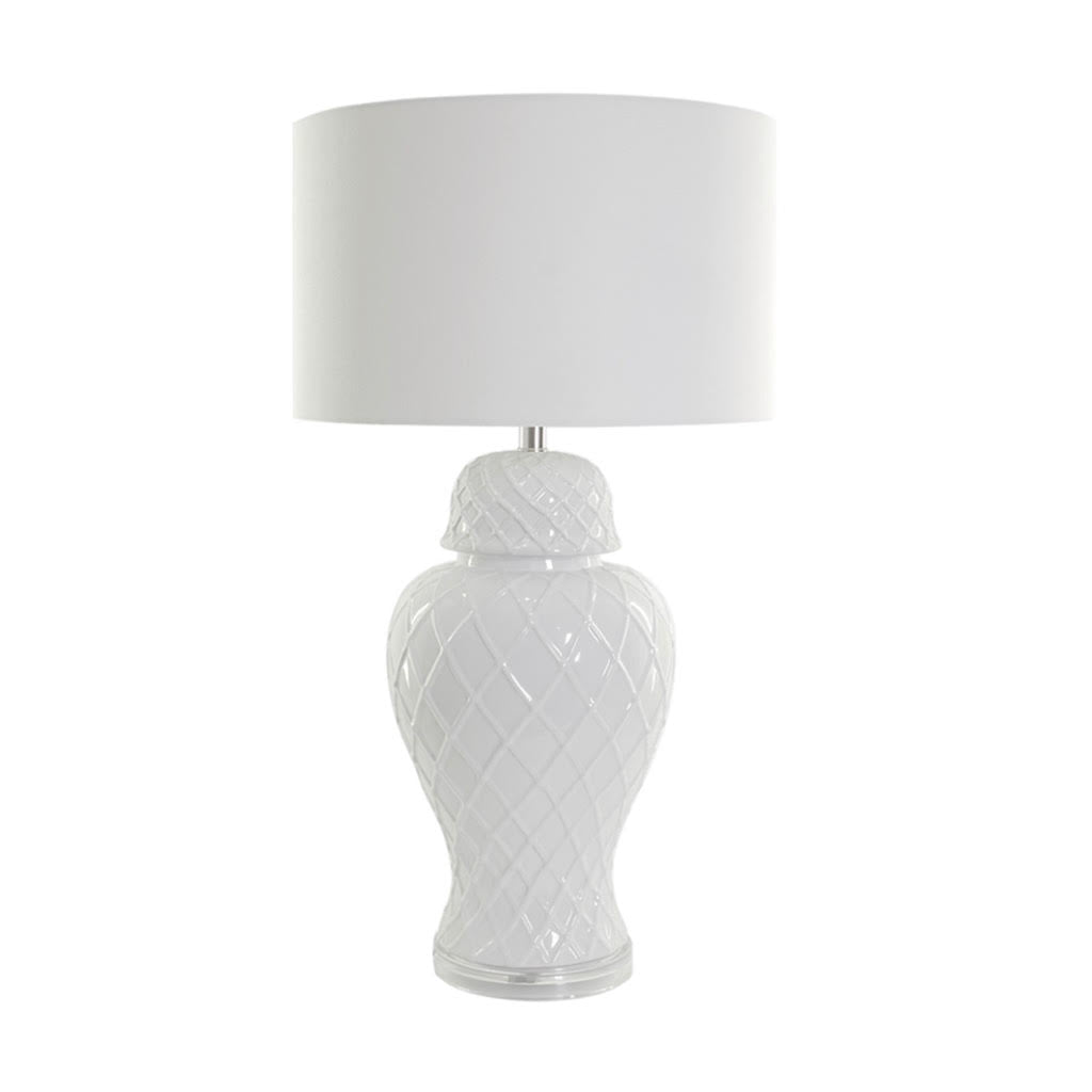 Ex Display Diamond Ginger Jar Lamp With White Shade