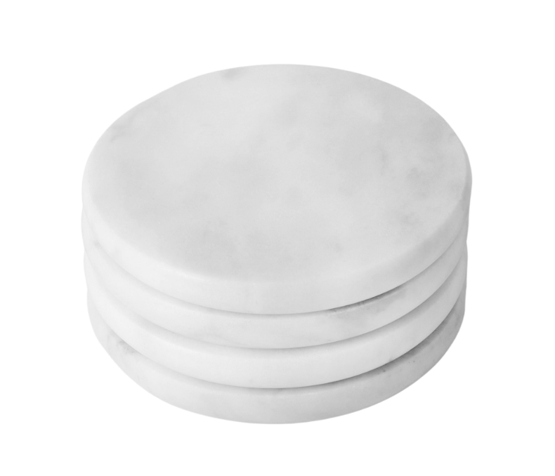 Set Of Four Grey White Round Marble Coasters