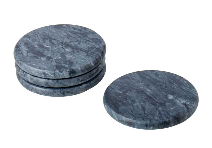 Set Of Four Black Round Marble Coasters