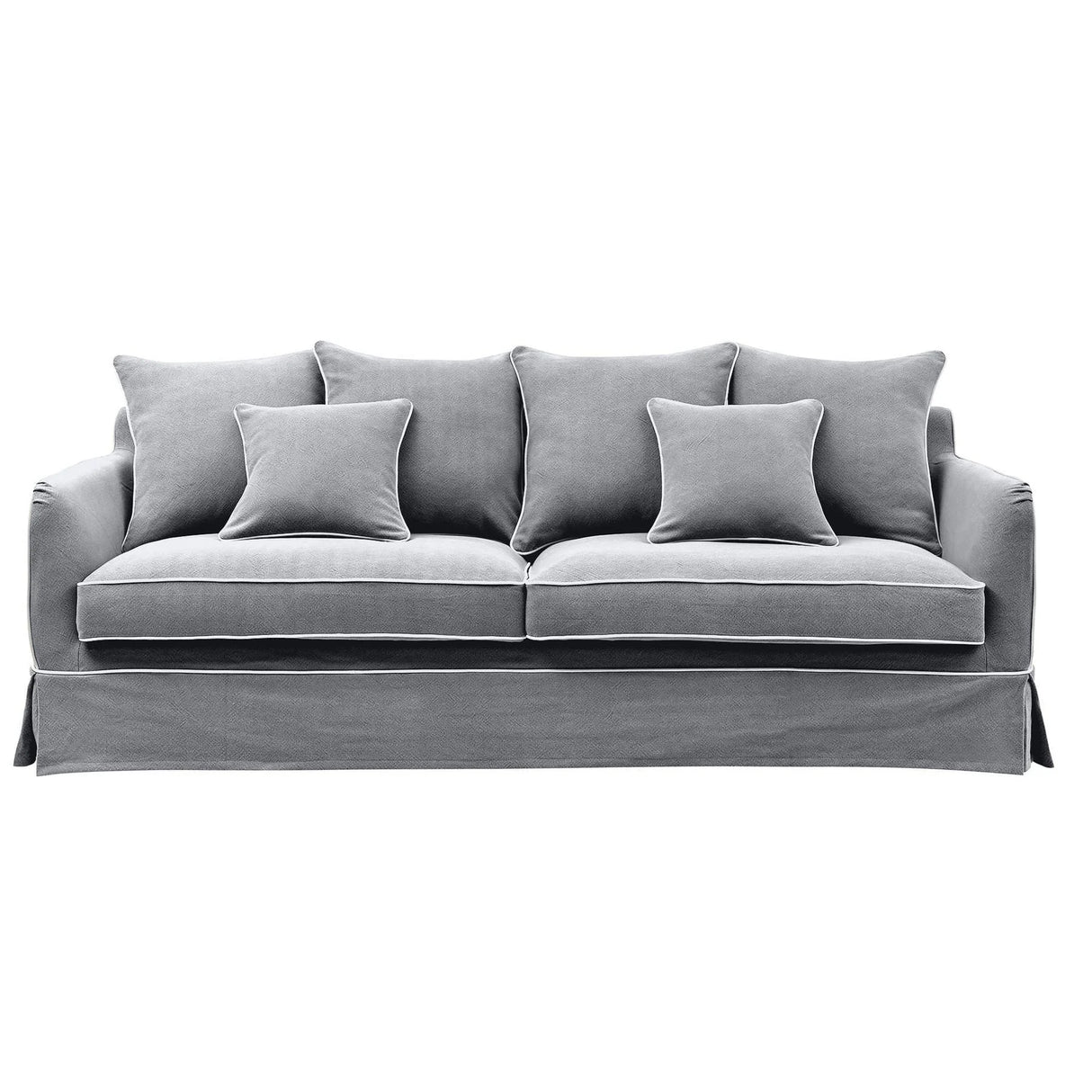Ex Display Avondale Three Seater Sofa In Grey with White Piping