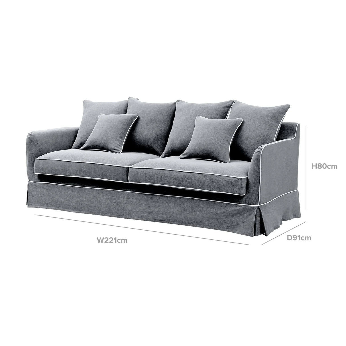 Ex Display Avondale Three Seater Sofa In Grey with White Piping