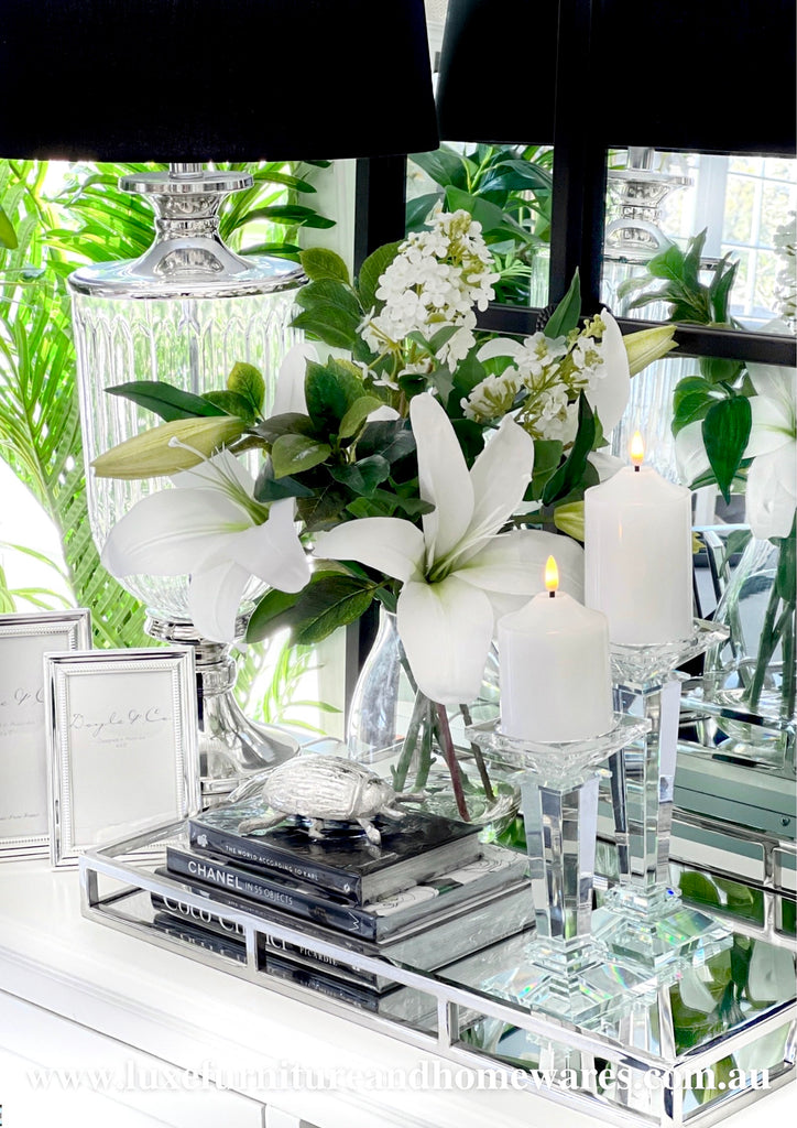 Pair Of Square Crystal Pillar Candle Sticks with White Candles - SAVE 25% OFF!