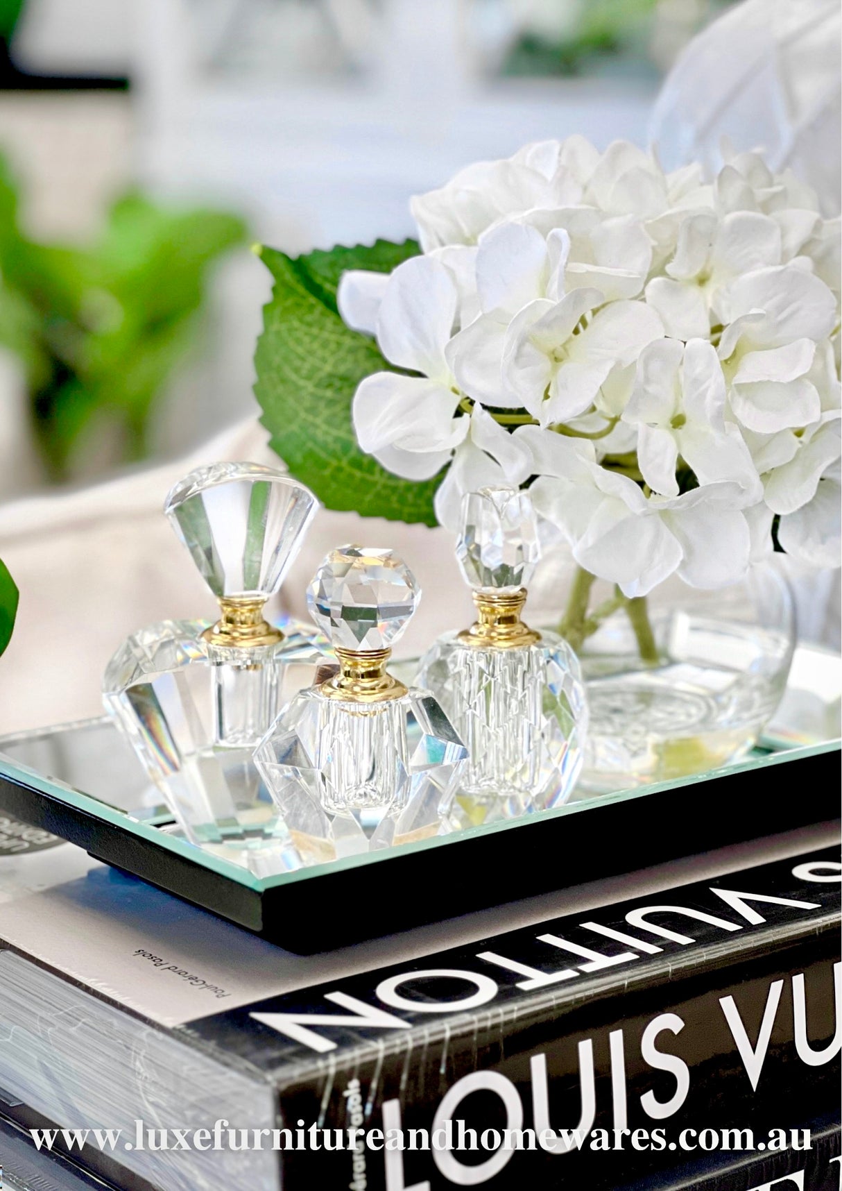 Set of Three Crystal & Gold Perfume Bottles