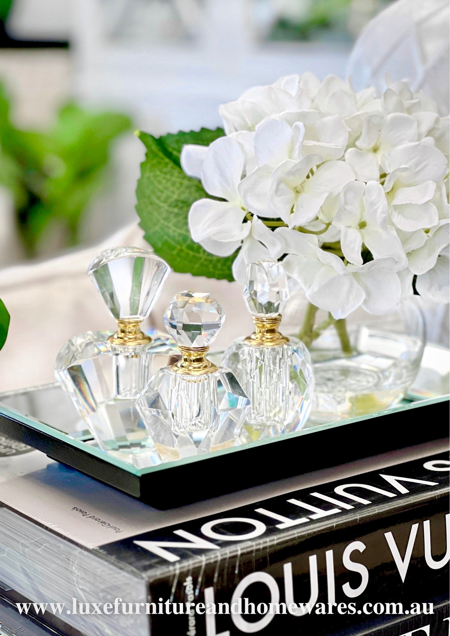 Set of Three Crystal & Gold Perfume Bottles