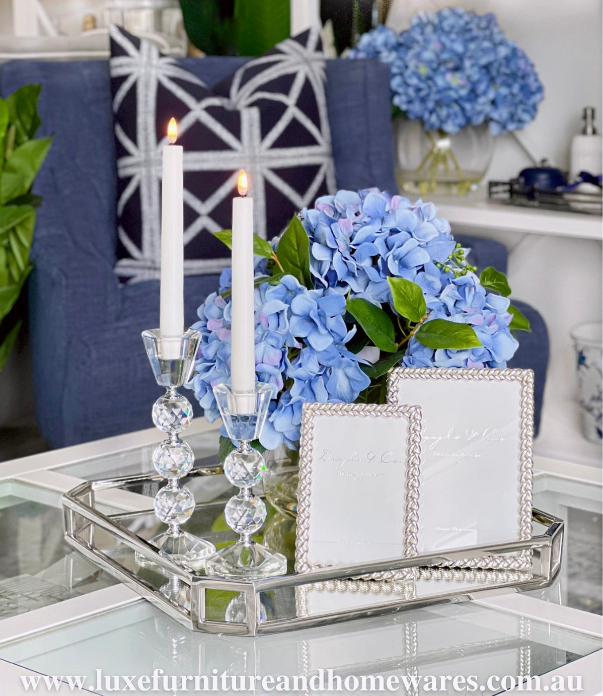 Pair Of Silver & Crystal Taper Candle Sticks with Flameless Candles