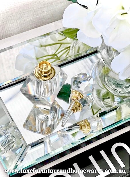 Set of Three Crystal & Gold Perfume Bottles