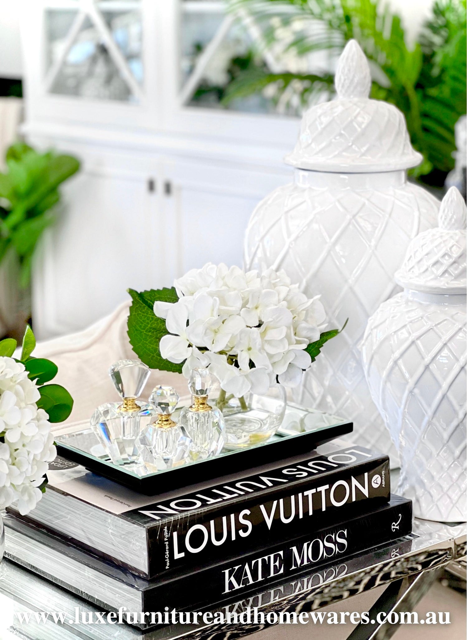 Set of Three Crystal & Gold Perfume Bottles