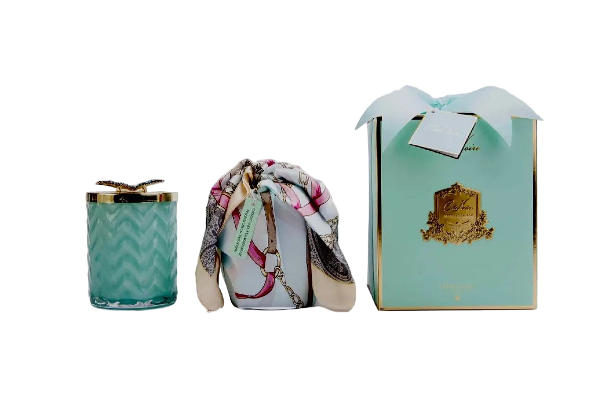 Cote Noire Tiffany Blue Butterfly Candle With Scarf & Brooch