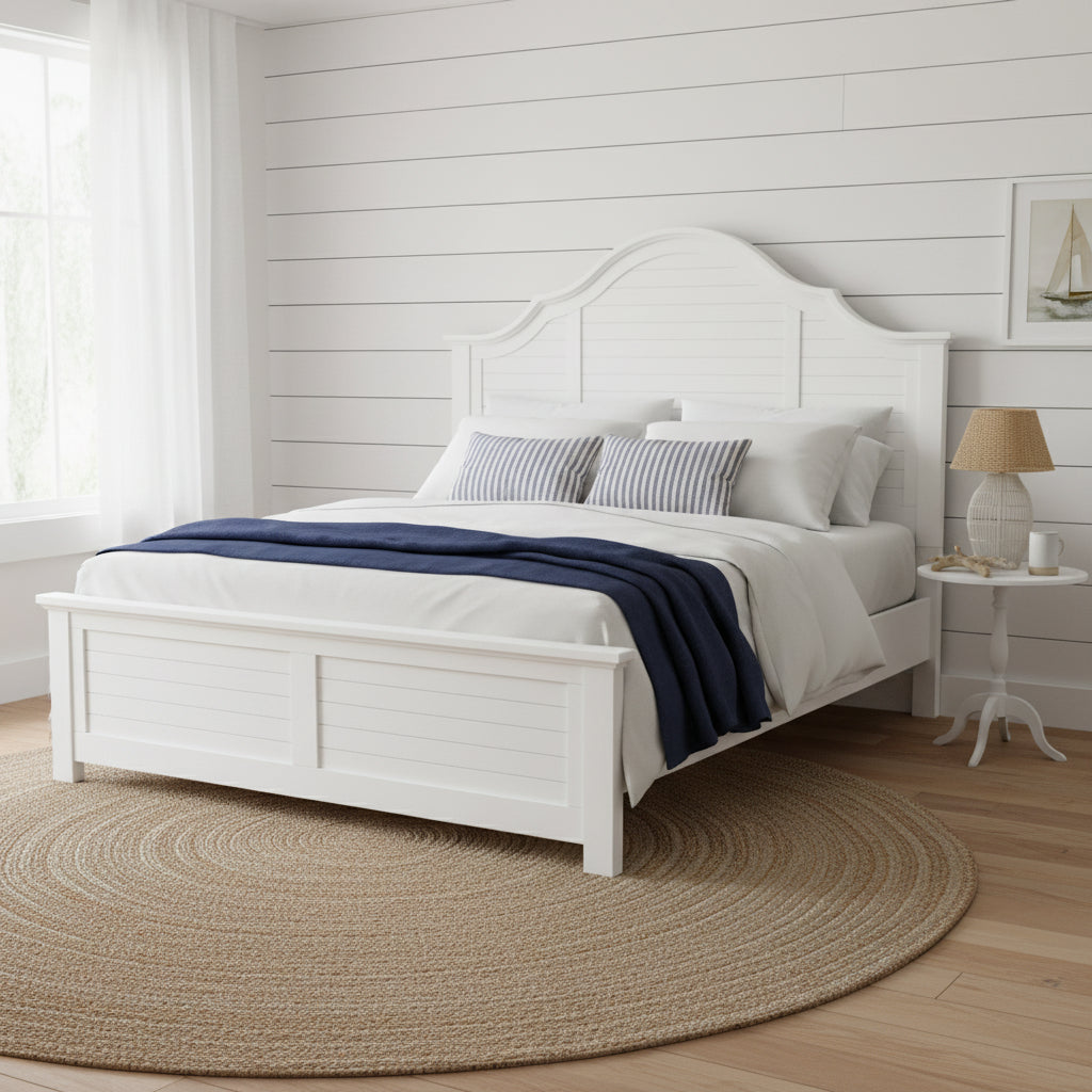 Ex-Display Hamptons White Wood Queen Size Bed Frame