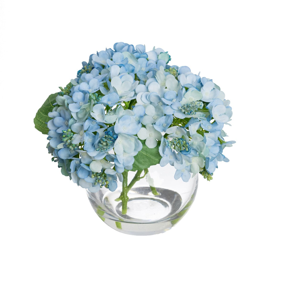 Soft Blue Hydrangea Mix In Sphere Vase