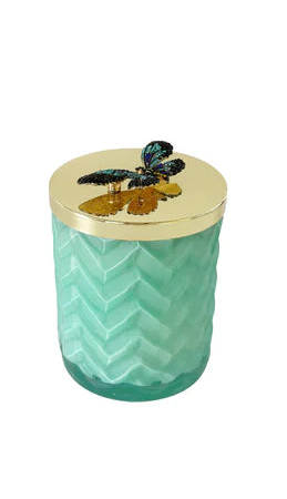 Cote Noire Tiffany Blue Butterfly Candle With Scarf & Brooch