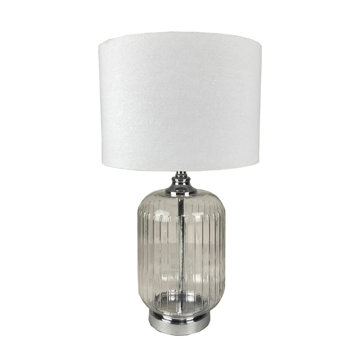 Ribbed Glass Lamp With White Shade