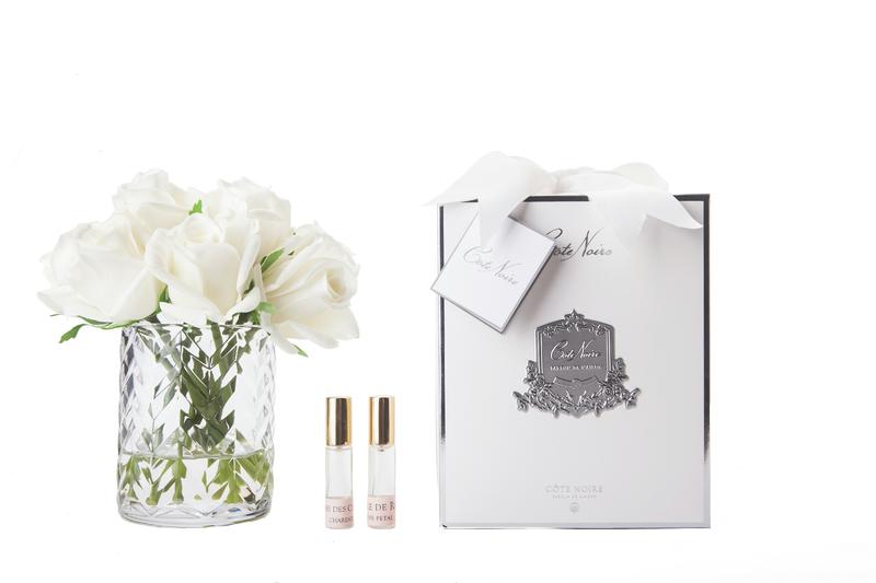 Ivory White Rose Buds In Herringbone Glass