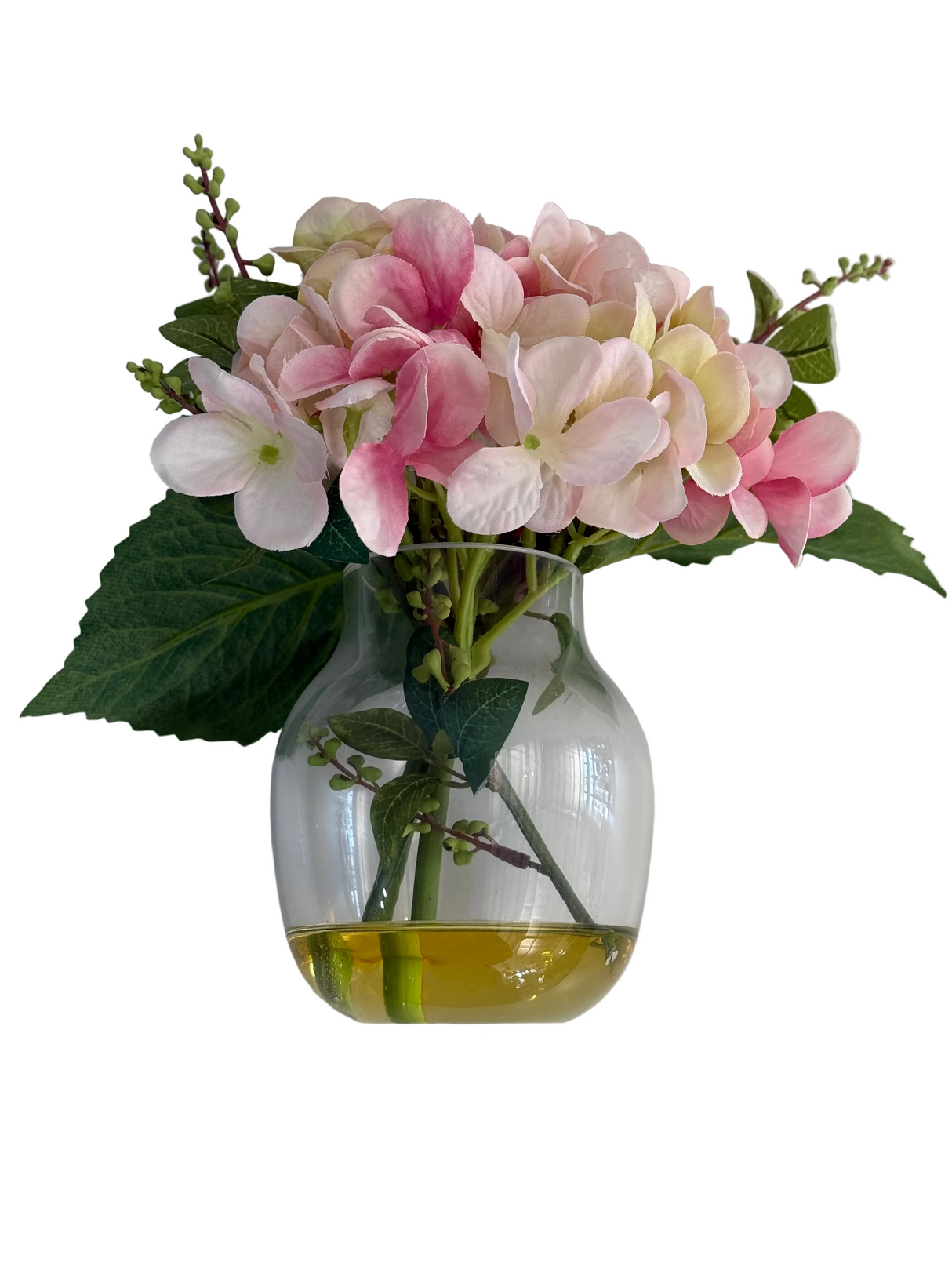 Ex-Display Small Pink Hydrangea And Berry Mix In Glass Vase