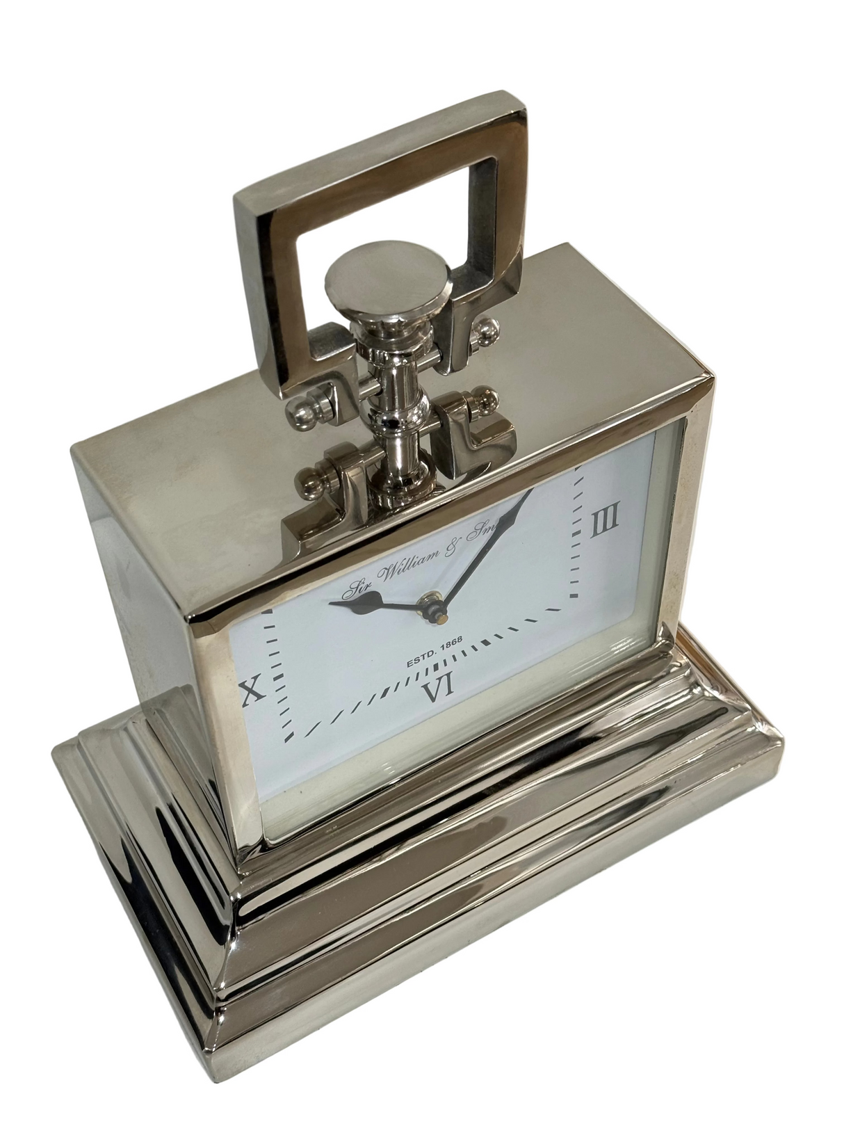 Ex-Display Luxury Small Silver Nickel Mantle Clock In White