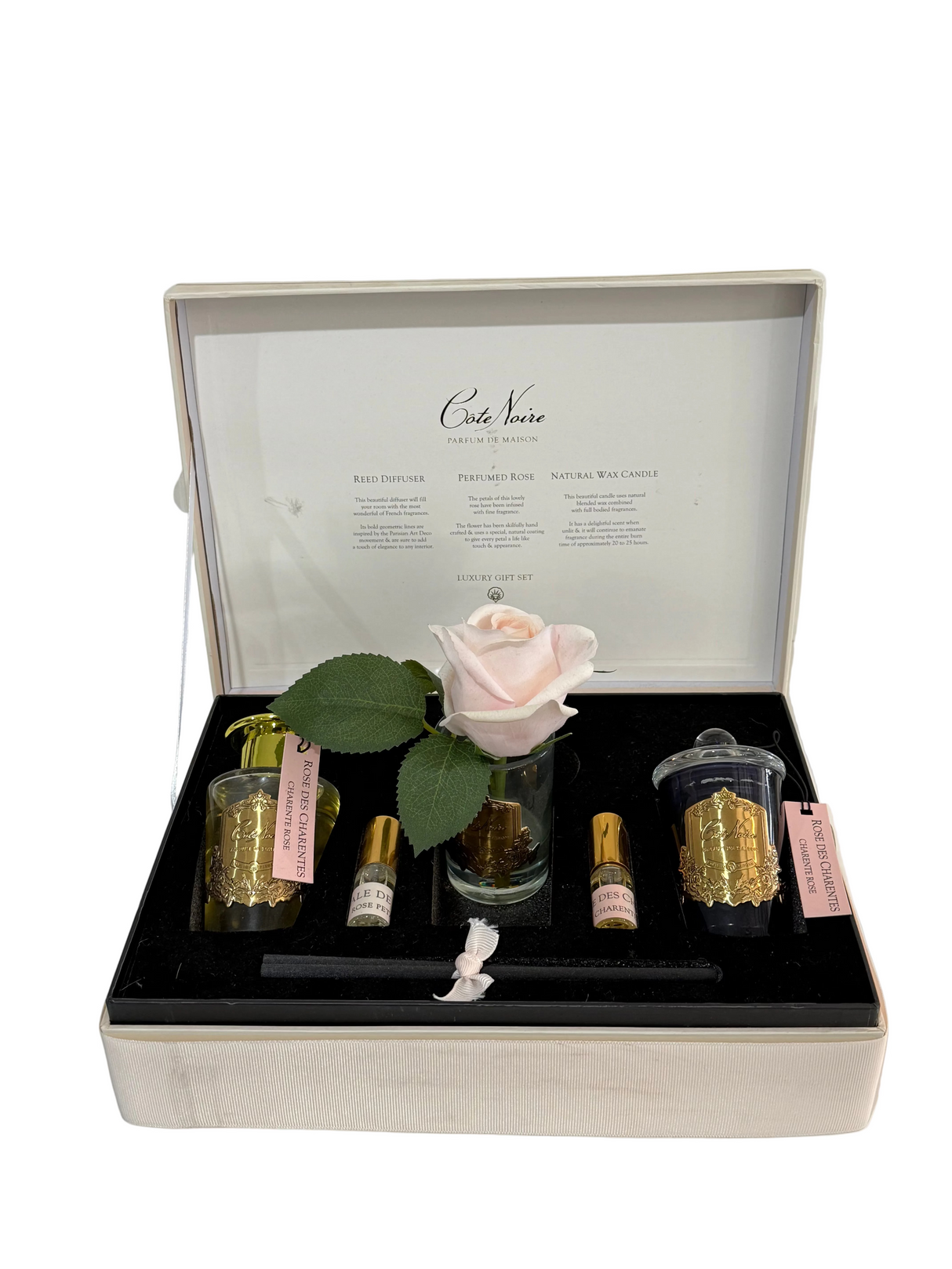 Ex-Display Cote Noire Charente Rose Gift Set With Candle, Diffuser & Scented Floral