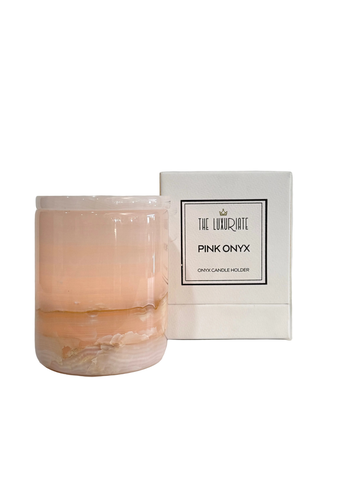 Ex-Display Box Luxury Pink Onyx Candle Holder With 1 x Flameless Tealight