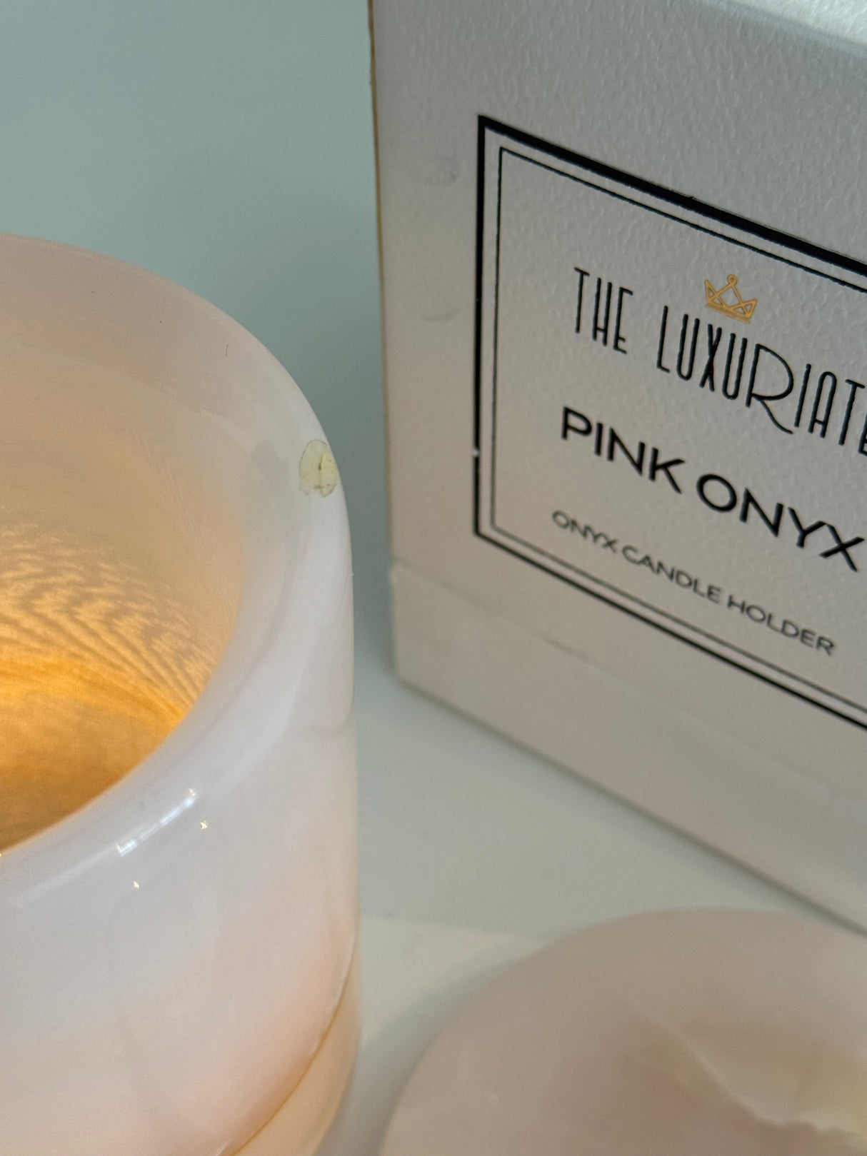 Ex-Display Box Luxury Pink Onyx Candle Holder With 1 x Flameless Tealight