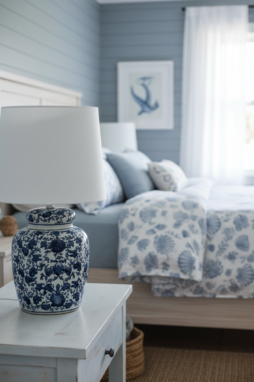 Blue & White Kenzie Lamp with Shade