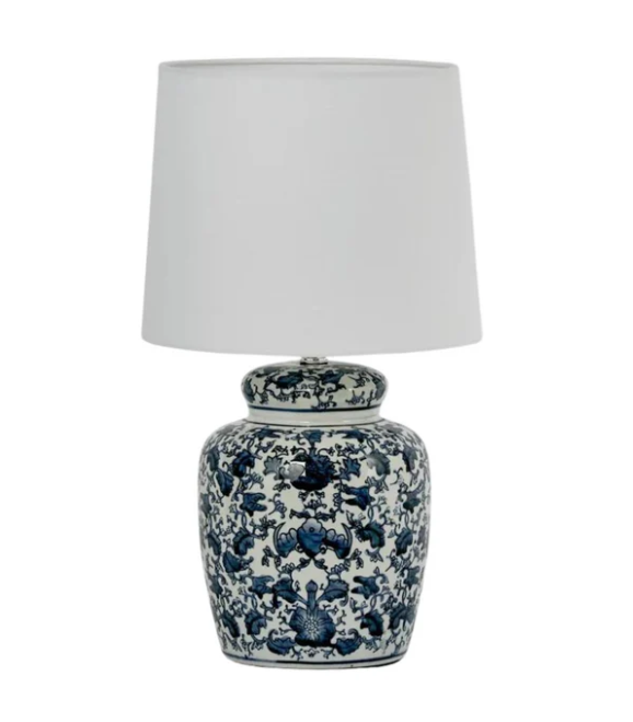 Blue & White Kenzie Lamp with Shade