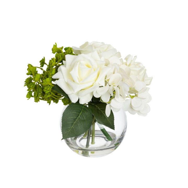 Medium White Rose Arrangement in Glass Vase