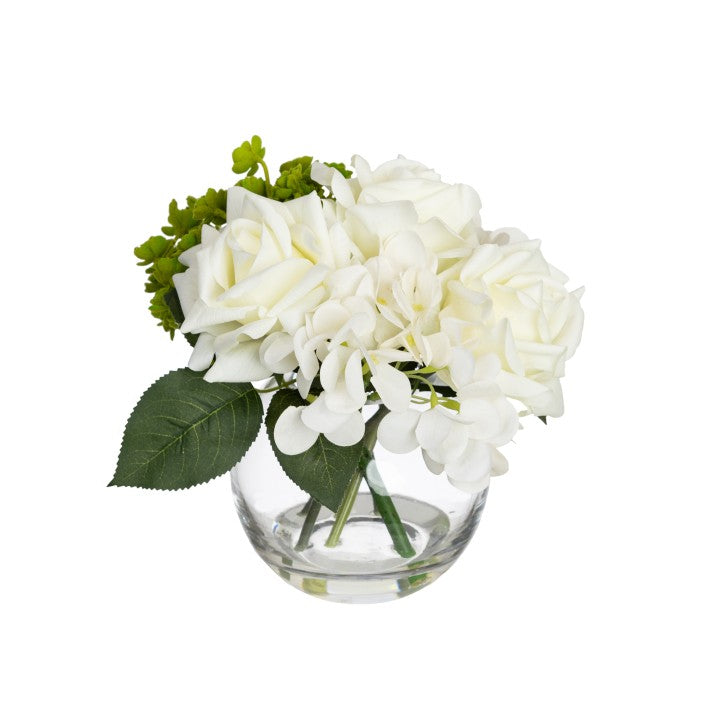 Medium White Rose Arrangement in Glass Vase