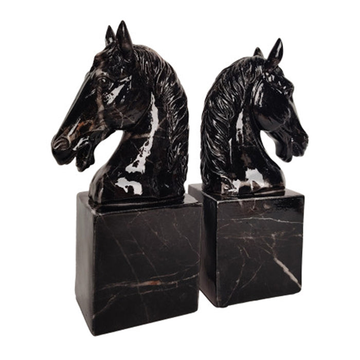 Pair Of Black Obsidian Horse Head Bookends