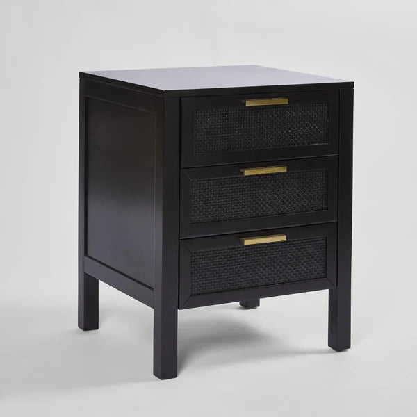 Winslow Three Drawer Bedside Table in Black
