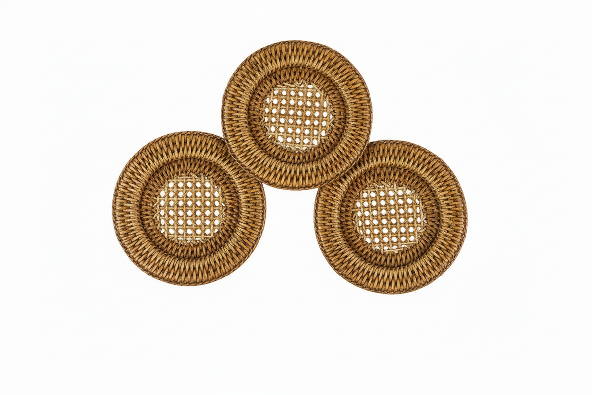 Set of Three Rattan Candle Holders