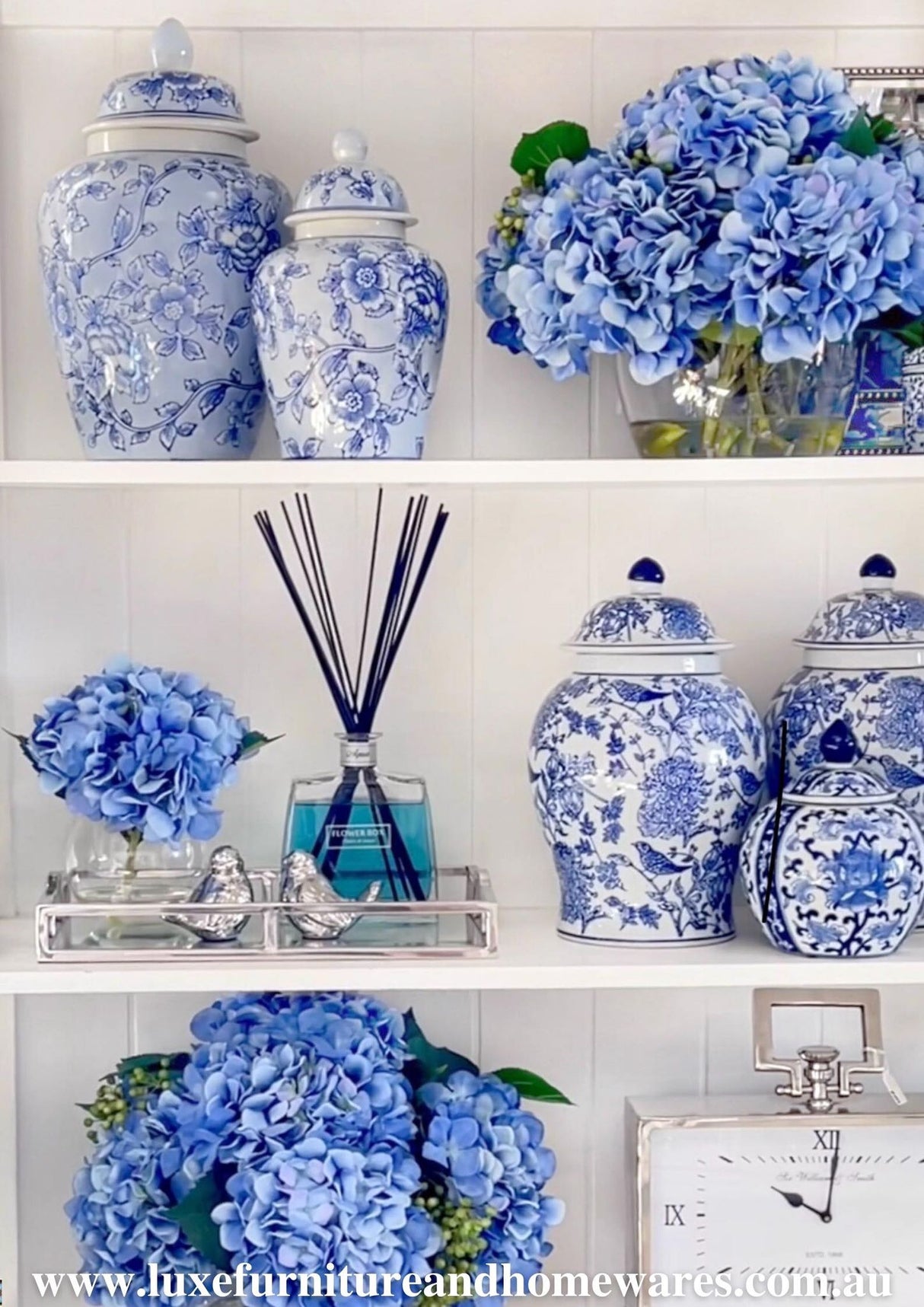 Blue & White Bluebird Ginger Jar in Small