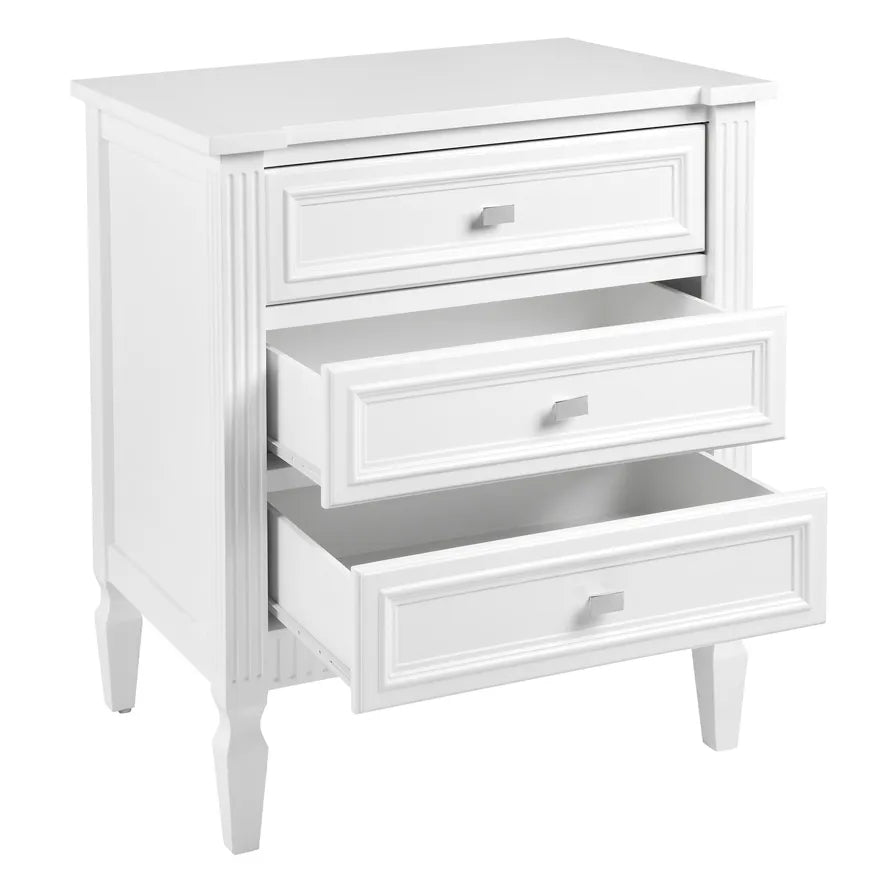 Kennedy Three Drawer Bedside Table In White