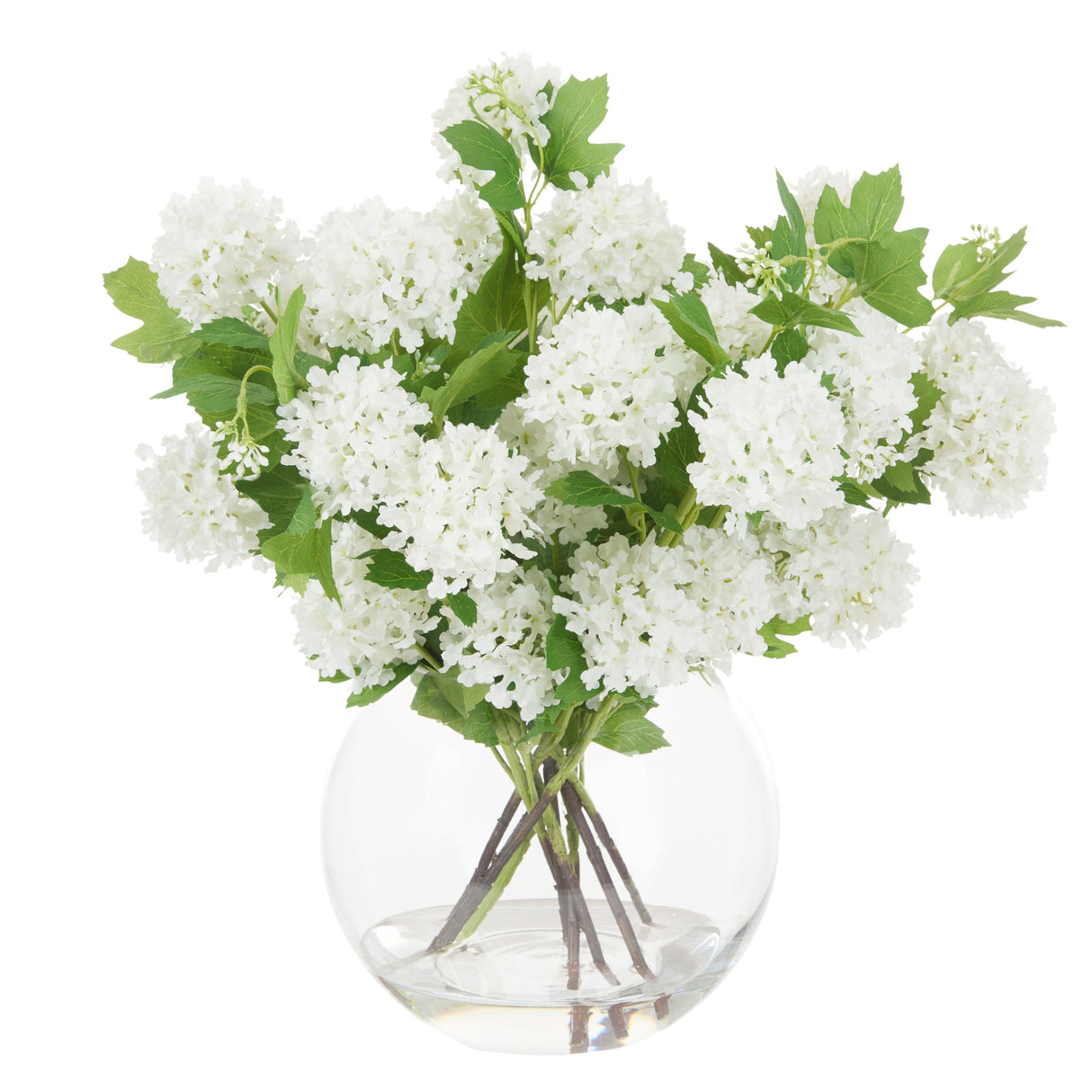 Large White Snowball Arrangement in Glass Vase