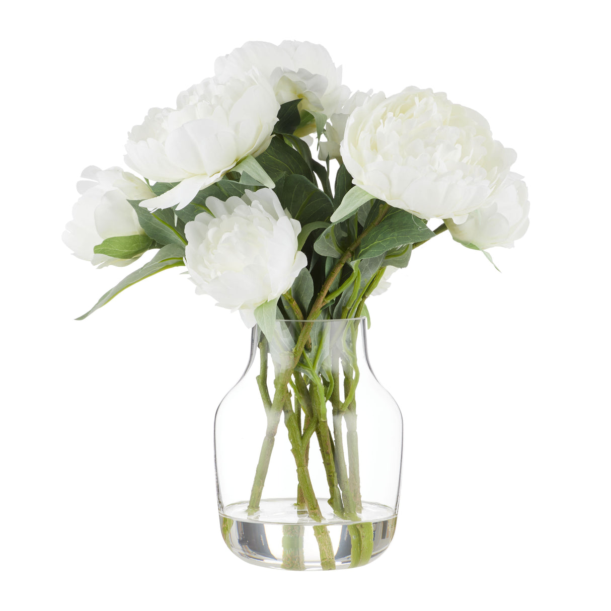 Tall White Peony Arrangement in Glass Vase