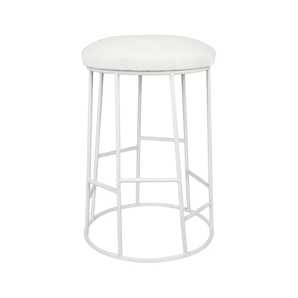 Brooklyn White Kitchen Stool With Natural Linen