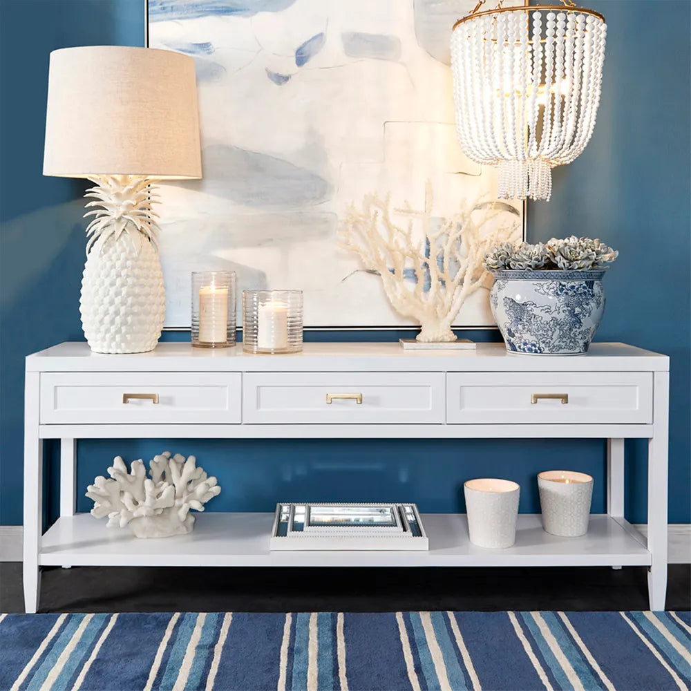 Hunter Three Drawer Console Table In White